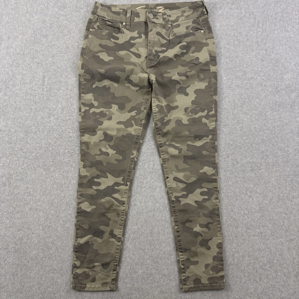 Seven7 Jeans Women's Size 14 Green Camo High Rise Skinny Tummyless Stretch Denim